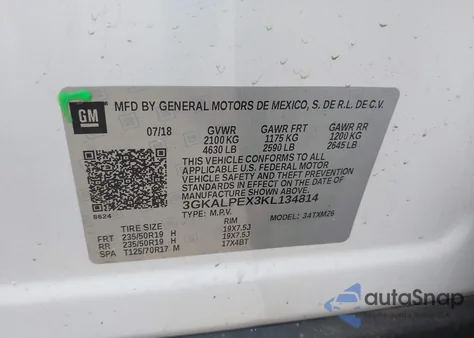 2019 GMC Terrain Slt z USA, uszkodzony, nr VIN 3GKALPEX3KL134814